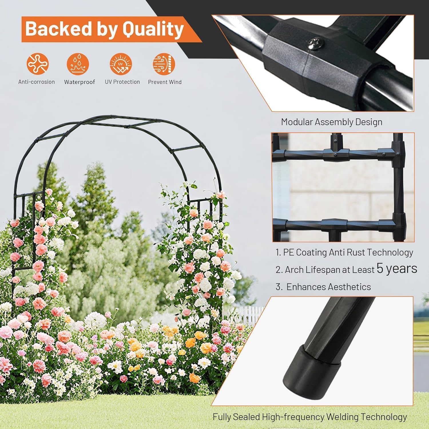 Garvee Metal Garden Arch Arbor Trellis – Heavy Duty Steel Garden Arbor for Climbing Plants, Wedding Ceremony, Party & Outdoor Decoration – Weather-Resistant Black Garden Archway for Lawn, Patio, and Pathway