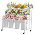 Garvee Flower Display Stand,3 Tier Flower Cart with 12 Round Buckets and Wheels, Moving Flower Cart Display Stand for Garden, Wedding, Flower Shop,White