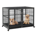 Garvee Heavy Duty Dog Crate, 48 Inch Dog Crate with Double Door, 360° Lockable Wheels and Removable Tray, Easy to Assembly, Indoor Outdoor Dog Cage for Small Medium Large Dogs