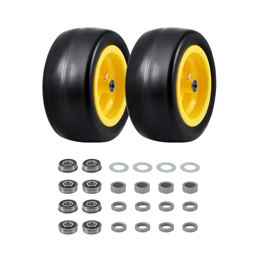 Garvee Flat Free Durable Tire & Wheel Set for Golf Cart - Heavy Duty 400lbs Capacity - Puncture Proof, Maintenance Free - Global Fit, Centered Hub, Precision Bearings - 2 Pack, Yellow Hub | 11×6.00-5