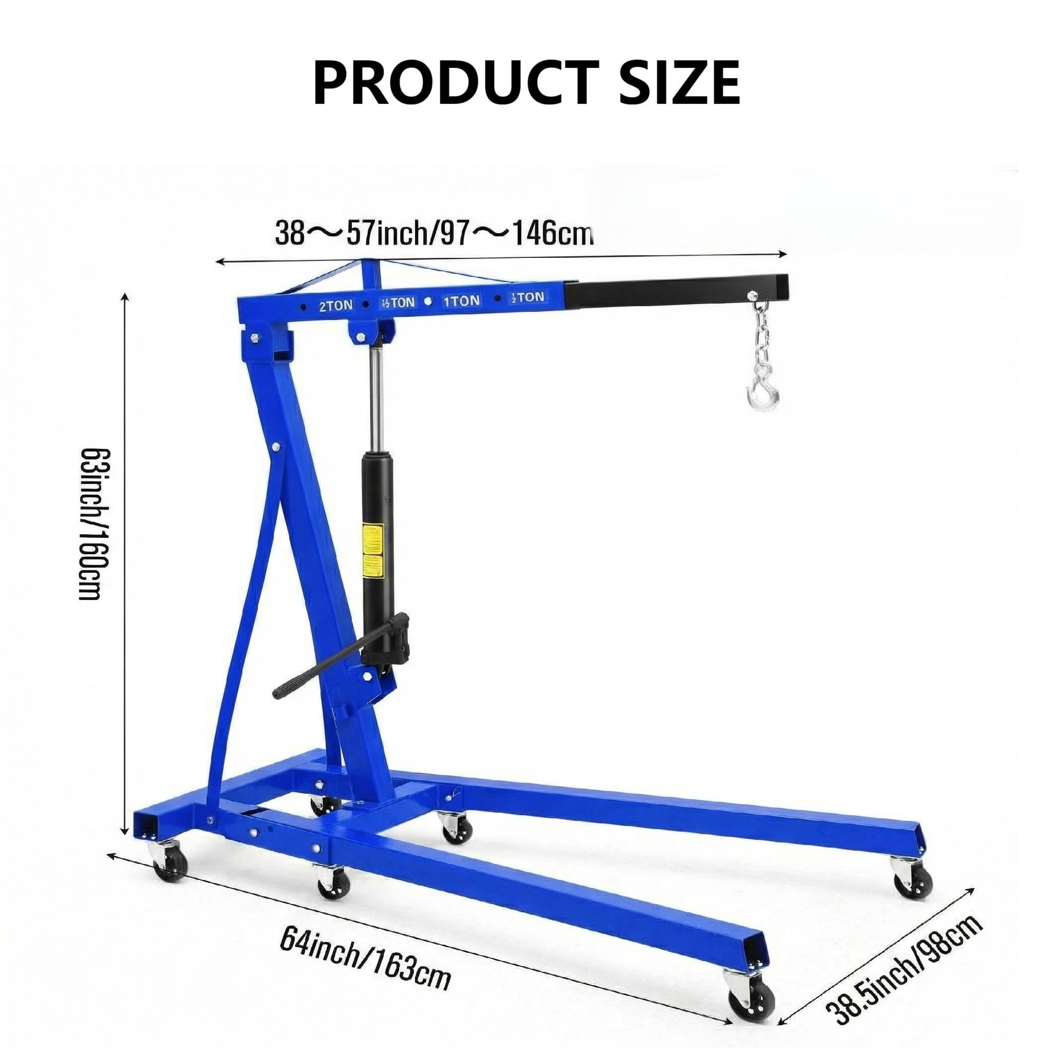 Garvee 2-Ton Engine Hoist - 4400 lbs Folding Hydraulic Cherry Picker, Heavy-Duty Shop Crane with 6 Caster Wheels and 4 Adjustable Boom Positions for Warehouse, Garage, and Workshop, Blue