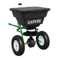 Garvee 85 lb Tow-Behind Broadcast Spreader with Adjustable Flow Control, 10-Inch Pneumatic Tires, Steel Frame & Universal Hitch for Seed, Fertilizer, Salt and Ice Melt, Black & Green