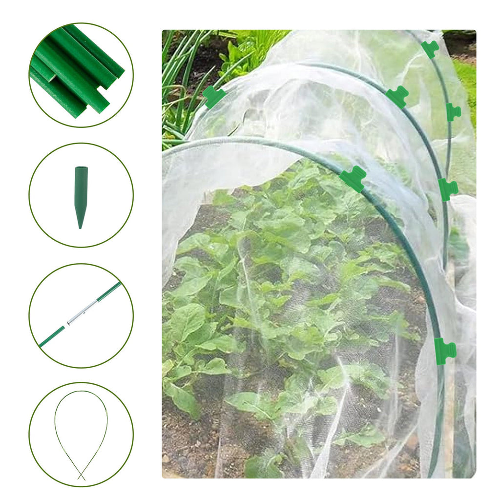 Garvee Garden Netting Kit for Raised Beds and Vegetable Plants, 8 × 24 FT Fine Mesh Cover with 5 Fiberglass Hoops and 20 Clips