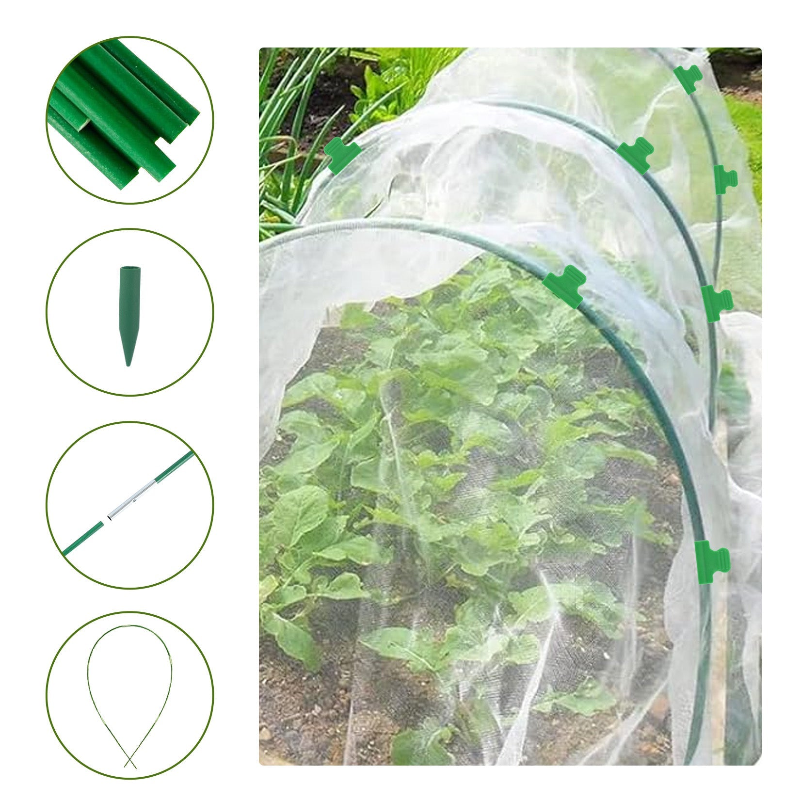 Garvee Garden Netting Kit for Raised Beds and Vegetable Plants, 8 × 24 FT Fine Mesh Cover with 5 Fiberglass Hoops and 20 Clips