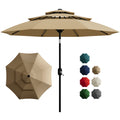 Garvee 10' Outdoor Patio Umbrella, 3-Tier Vented Canopy with Crank Tilt, 8 Ribs, Tan
