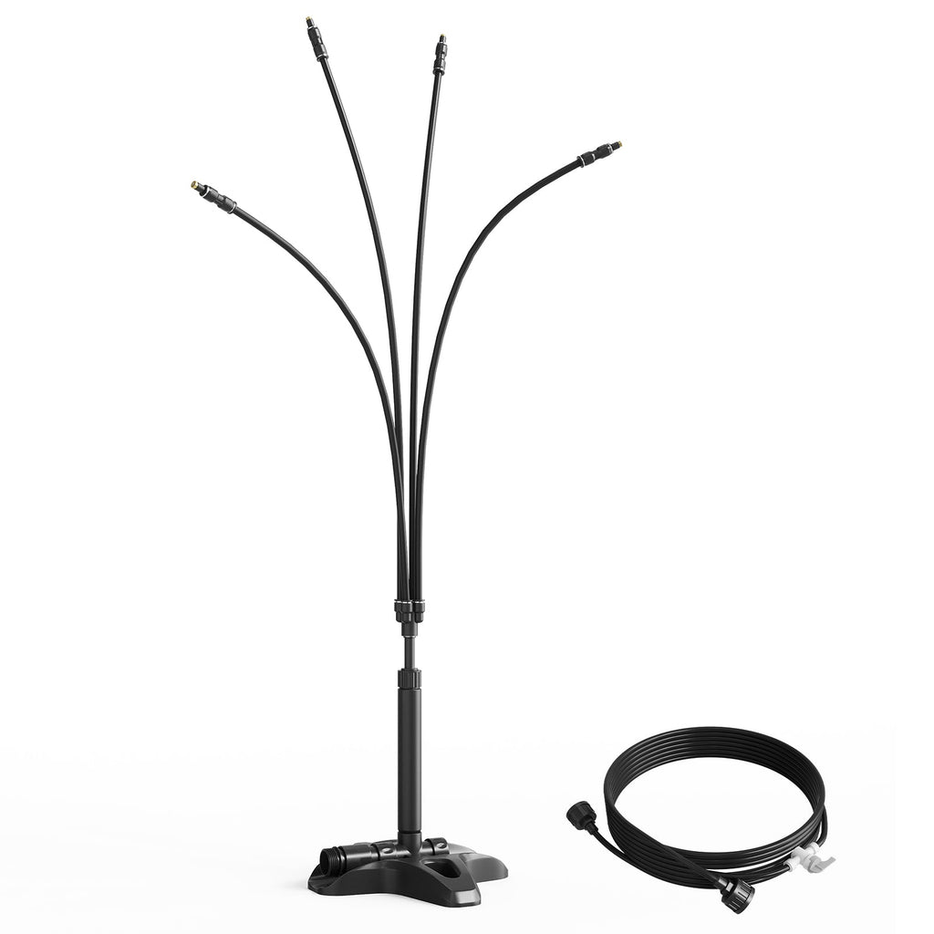 Garvee Outdoor Misting System, 32.8 FT Hose with 4 Adjustable Mist Heads, 5 Connectors and Built-In Switch for Patio, Lawn and Poolside, Black