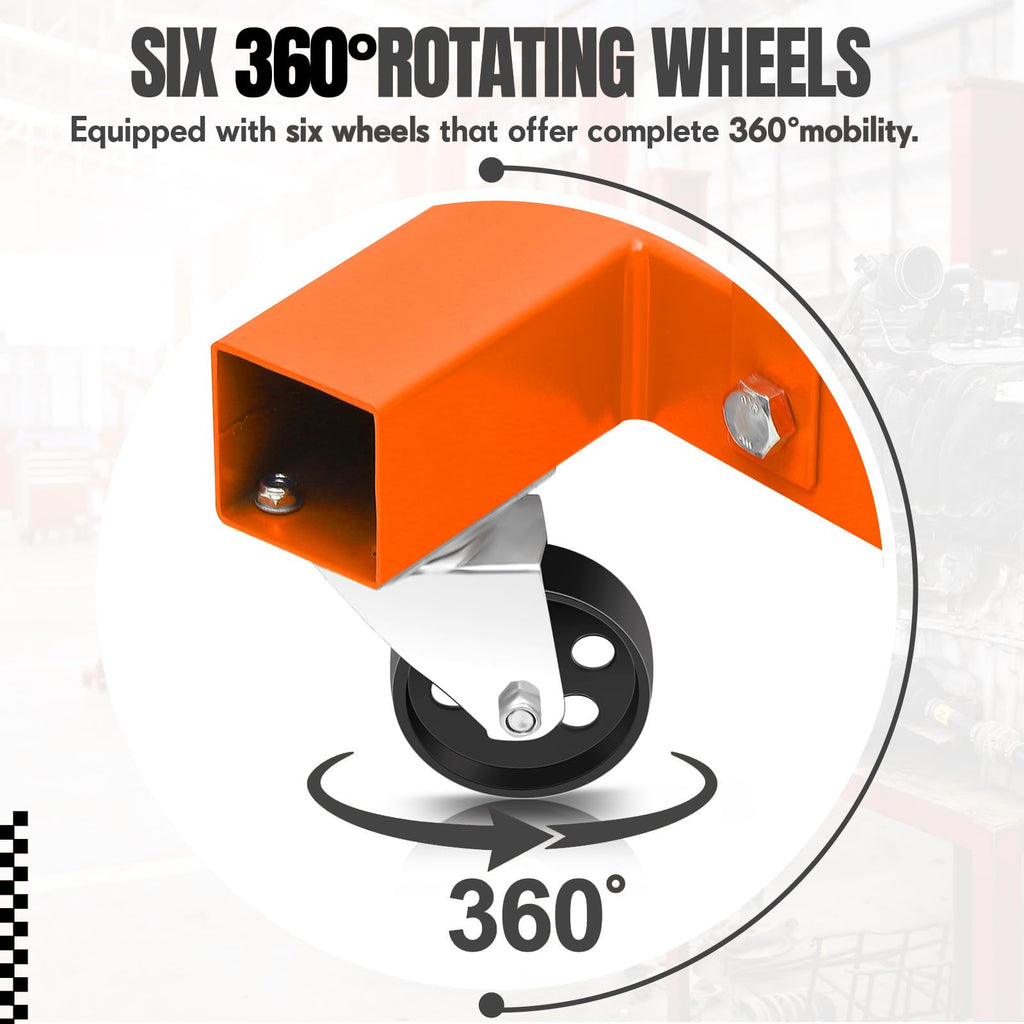 Garvee 2 Ton Folding Hydraulic Engine Hoist Cherry Picker - Heavy Duty 4400LBS Shop Crane - Telescopic Adjustable Boom - 6 Swivel Casters & Lever for Garage, Workshop, Auto Repair - Orange | Segmented Version