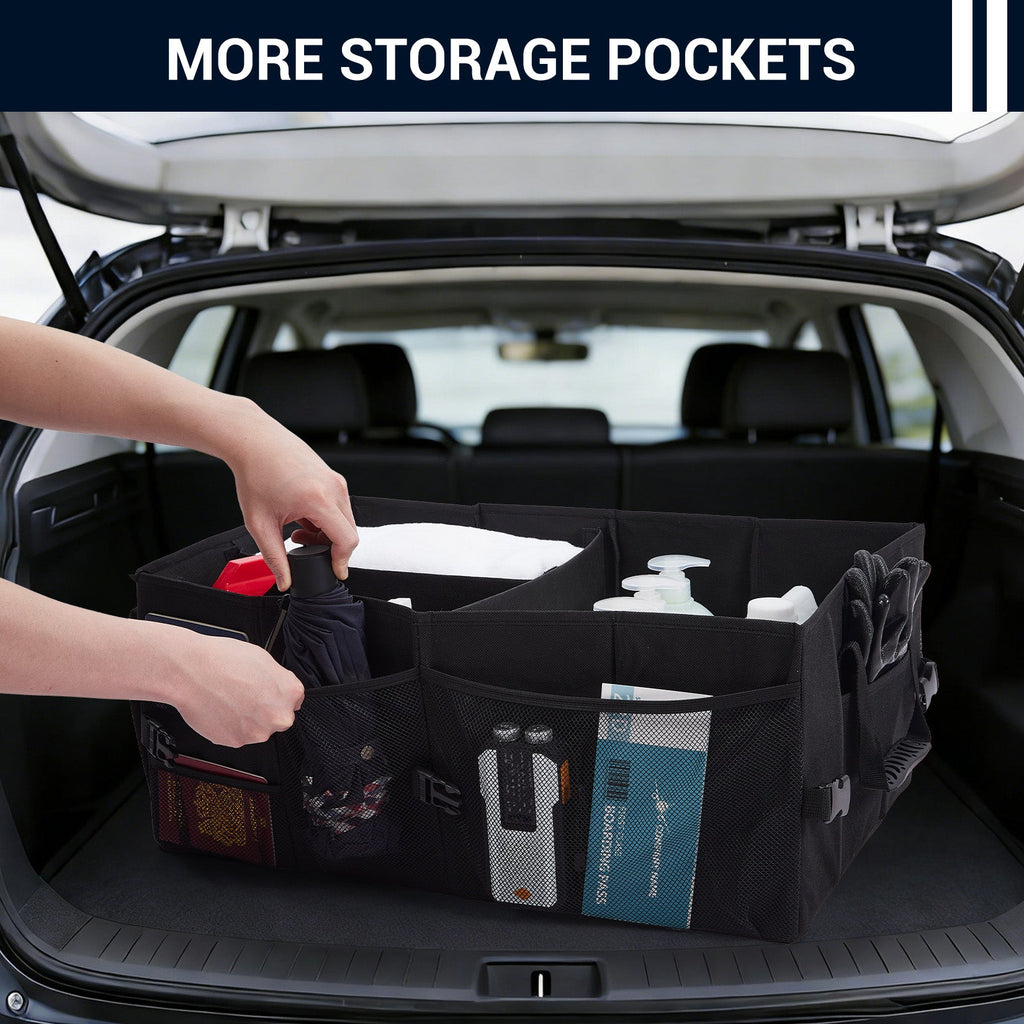 Garvee Large Capacity Collapsible Car Trunk Organizer - Durable Black Polyester Storage Bag - Keeps Car, SUV, Van Accessories Neat - Collapsible & Portable - Black 60.96*38.1*25.4cm