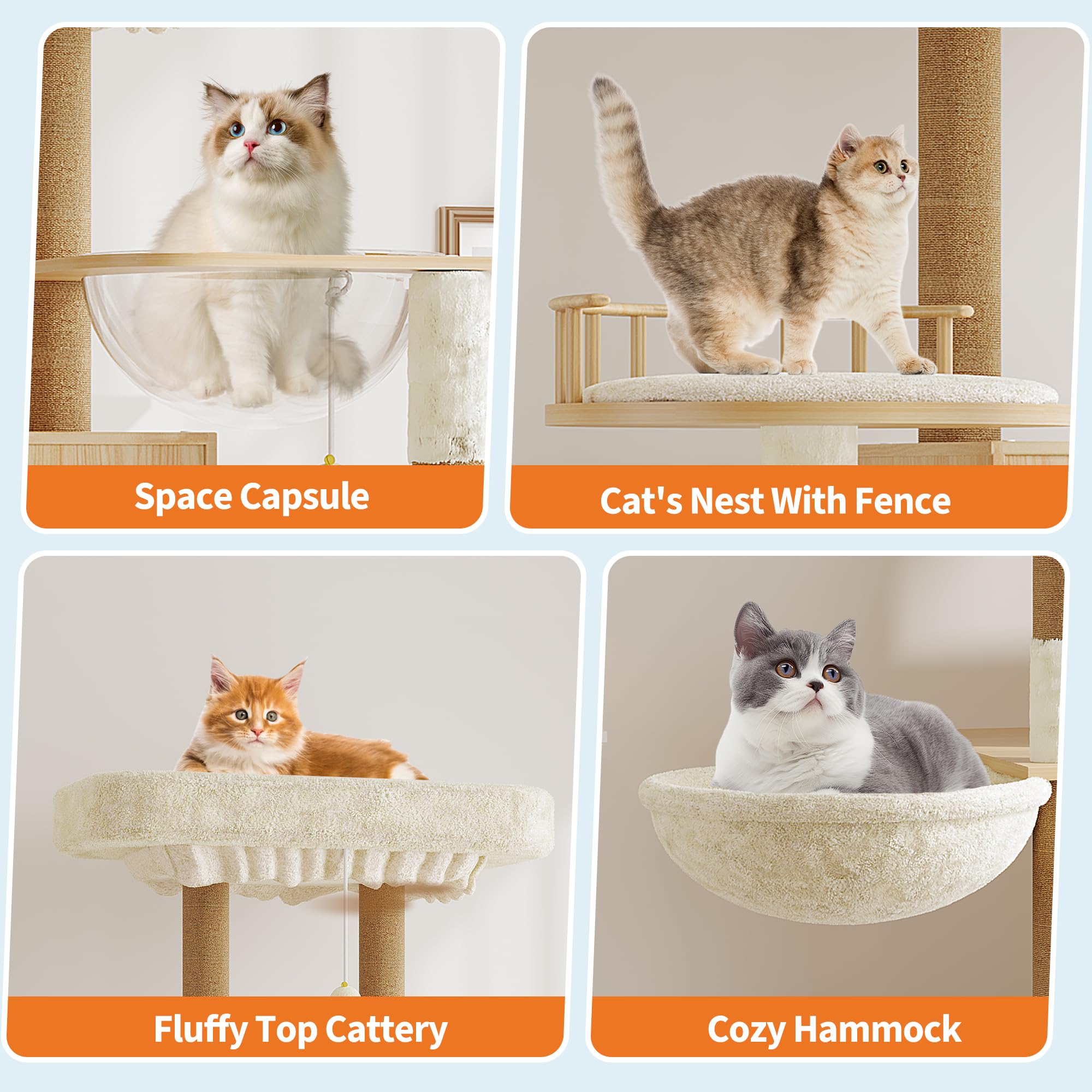 Garvee Multi-Level Cat Tree with Litter Box Enclosure – Hidden Litter Box, Soft Perch, Sisal Scratching Posts, Condo & Hammock for Large Indoor Cats – Modern Cat Tower Furniture – Natural Wood Color