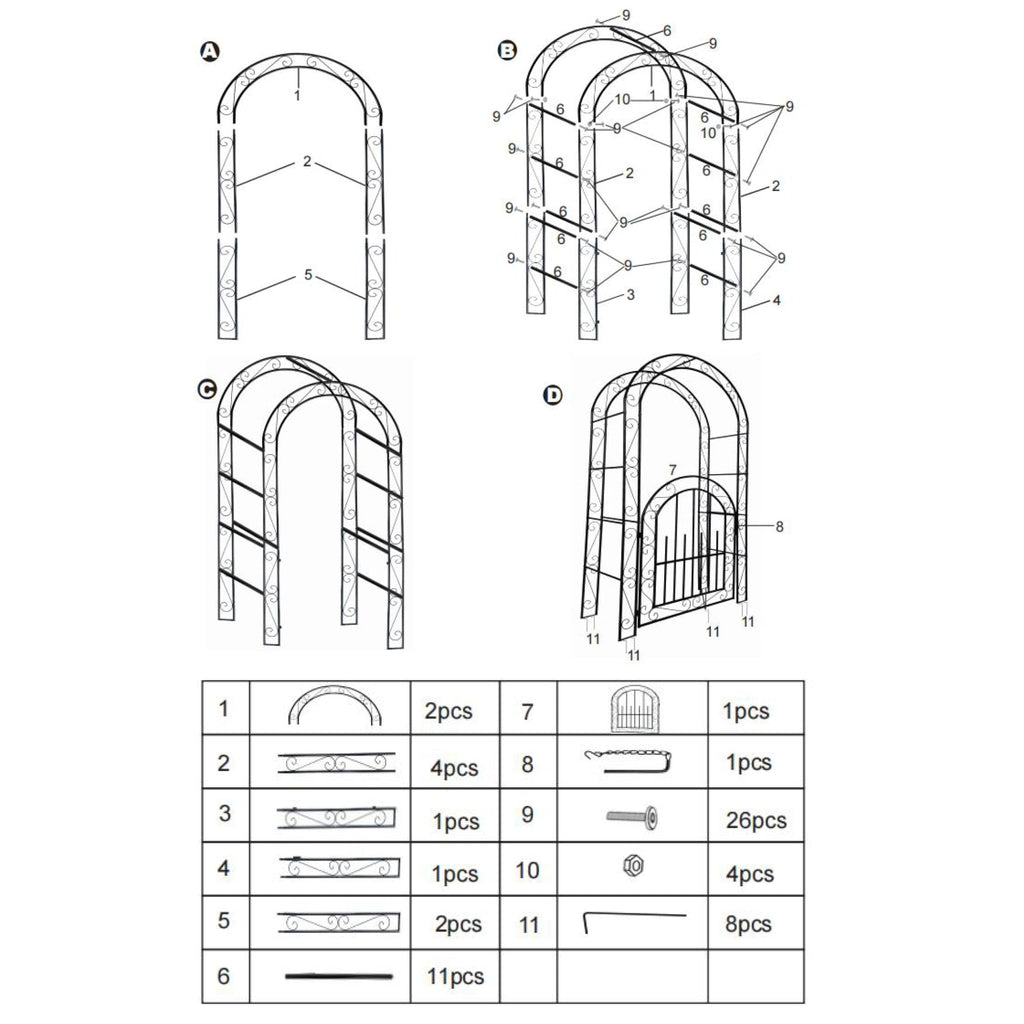 Garvee 8FT Heavy Duty Garden Arch Trellis with Gate, Powder Coated Steel Arbor for Climbing Roses, Vines & Plants, Weather-Resistant Outdoor Wedding Arch with Stakes for Quick Setup