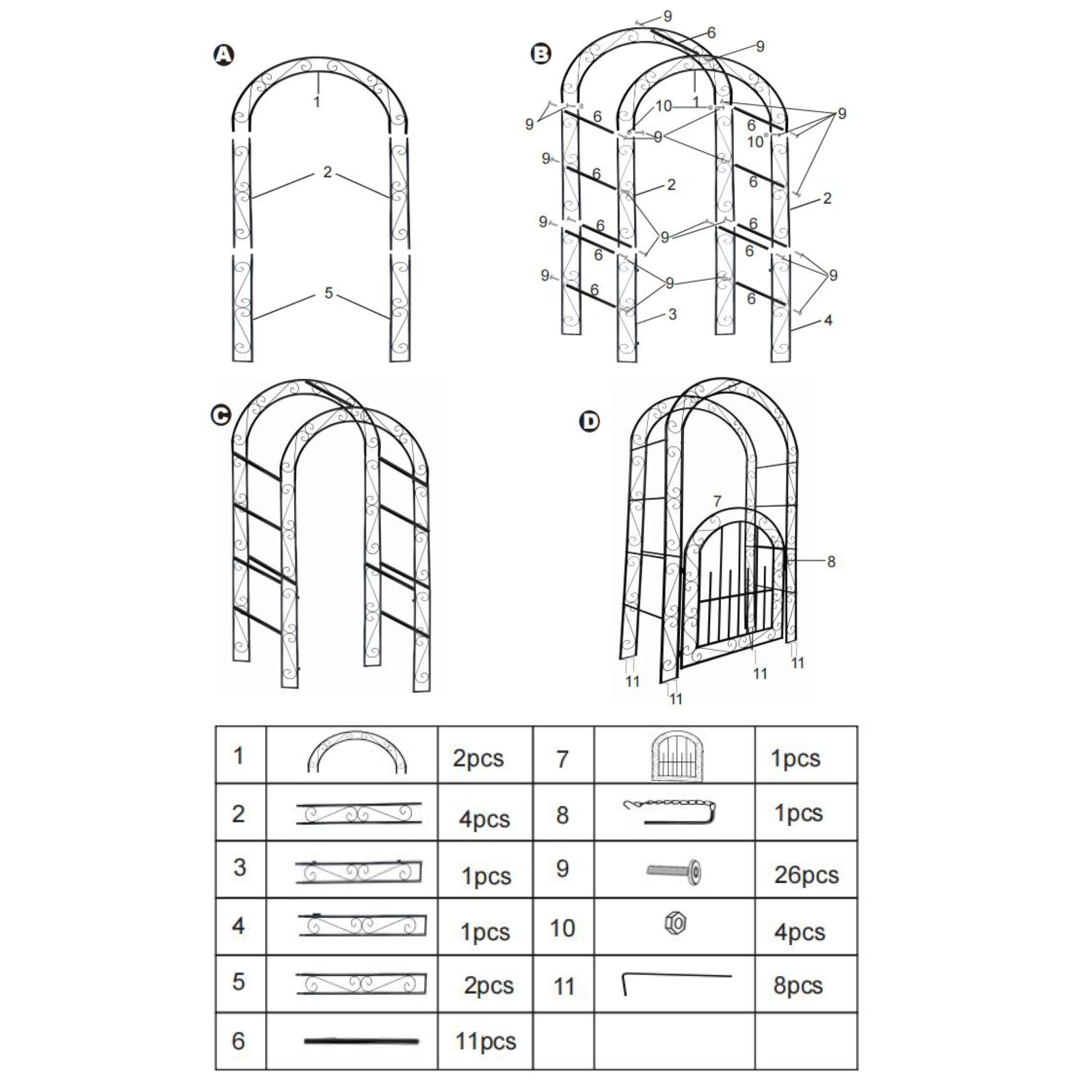 Garvee 8FT Heavy Duty Garden Arch Trellis with Gate, Powder Coated Steel Arbor for Climbing Roses, Vines & Plants, Weather-Resistant Outdoor Wedding Arch with Stakes for Quick Setup