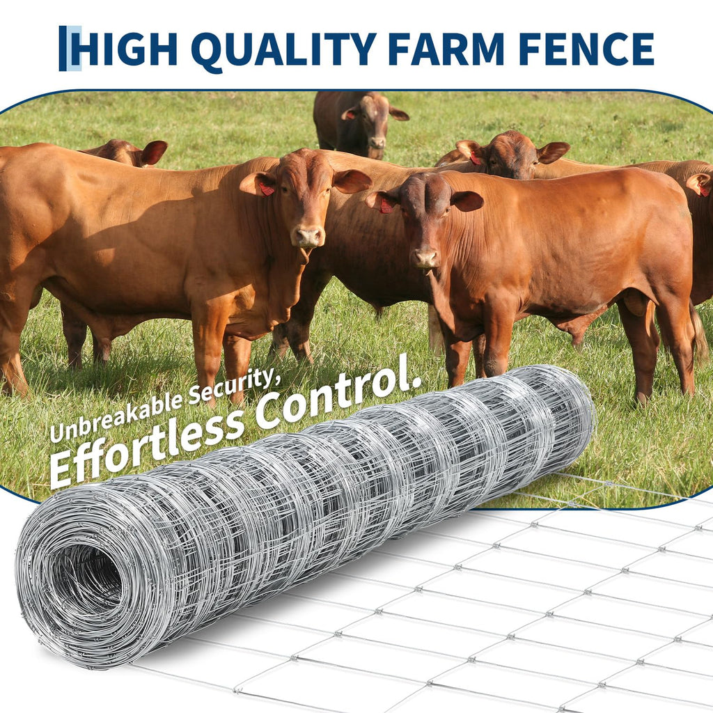 Garvee Farm Fence 5x164 ft, High Strength Galvanized Cattle Fence, Heavy Zinc Coating Wire Fence for Hog, Deer, Goat, Sheep, Weather Resistance, Perfect for Livestock, Animal, Yard, Garden Pr