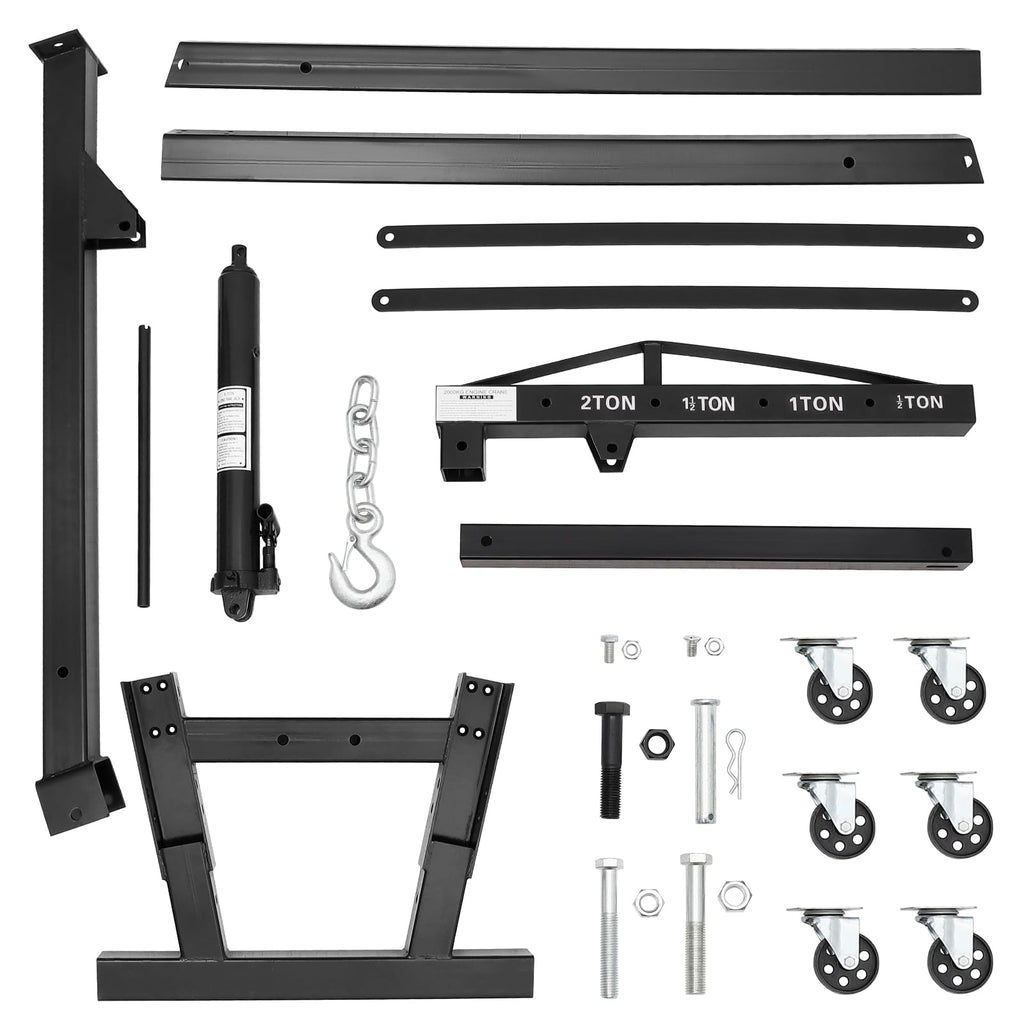 Garvee Heavy Duty 2 Ton Folding Hydraulic Engine Hoist - 4400 lbs Capacity Shop Crane - Telescoping Boom, 6 Caster Wheels, Ideal for Automotive Repair, Garage & Workshop - Black without Stabilizer, 2T