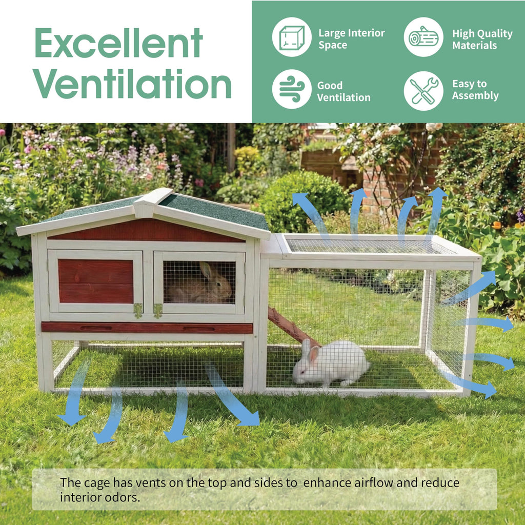 Garvee Large 2-Story Wooden Small Animal Cage for Rabbits, Guinea Pigs & Chickens - Weatherproof Indoor Outdoor Hutch with Anti-Chew Metal Frame, Removable Leak-Proof Tray, Secure Wire Mesh, Rufous White