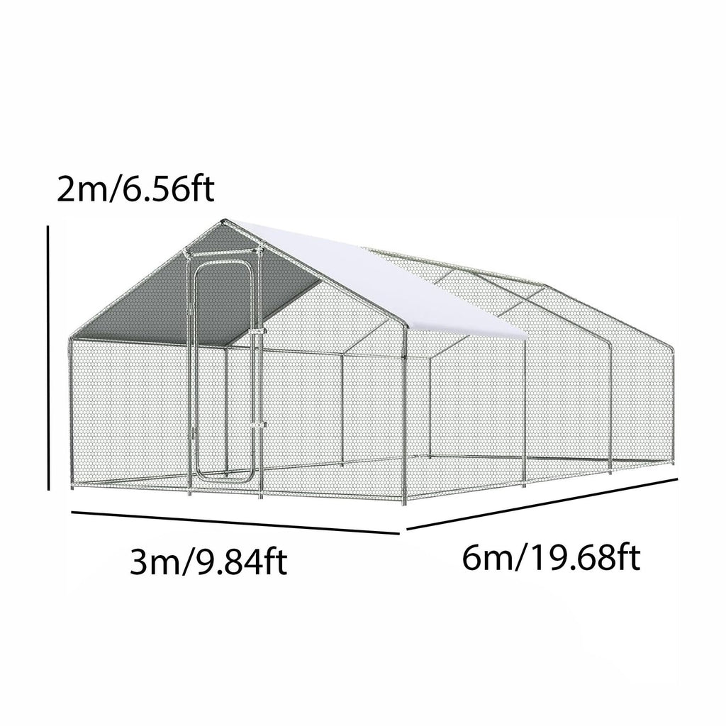 Garvee Large Walk-in Chicken Coop 9.84x19.68x6.56 FT – Sturdy Metal Poultry Enclosure with Spire Roof and Security Lock – Ideal for Hens, Ducks, Rabbits – For Backyard, Farm – Natural Color