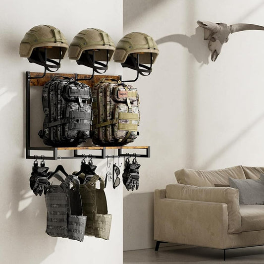 Garvee Superior Oak & Steel Motorcycle Helmet Wall Mount – Space-Saving Rack for Helmet, Jacket & Gear Storage – Durable, Eco-Friendly Construction – Garage, Entryway, Hallway Display – Large