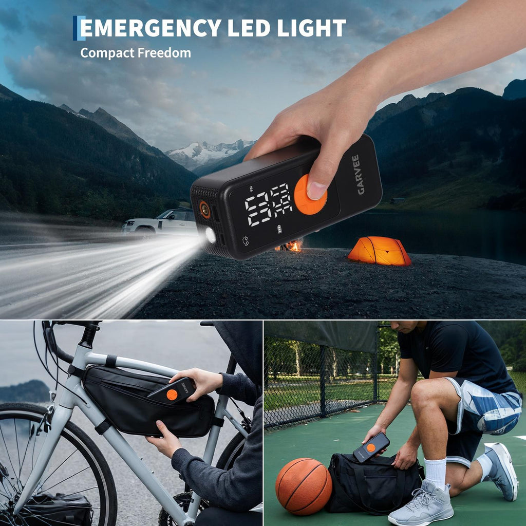 Garvee 150 PSI Cordless Tire Inflator Air Compressor, 4000mAh Rechargeable Portable Pump with Digital Pressure Gauge, Auto Shut-Off & LED Light for Cars, SUVs, Motorcycles, Bikes & Balls Black/Orange