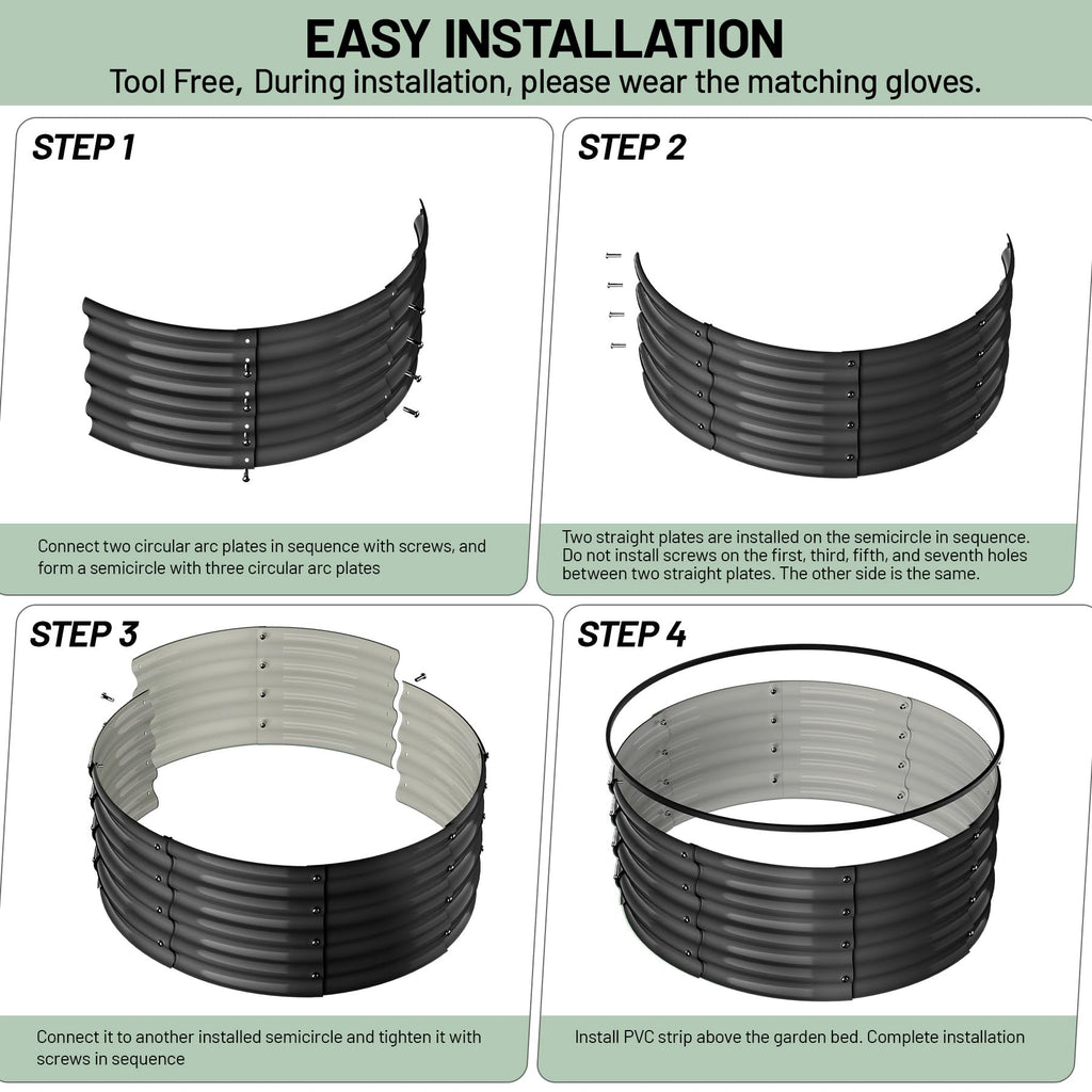 Garvee Round Galvanized Raised Garden Bed 3x3x1FT Heavy Duty Metal Planter Open Bottom Design Weather Resistant Anti-Rust Circular Wave Shape for Vegetables