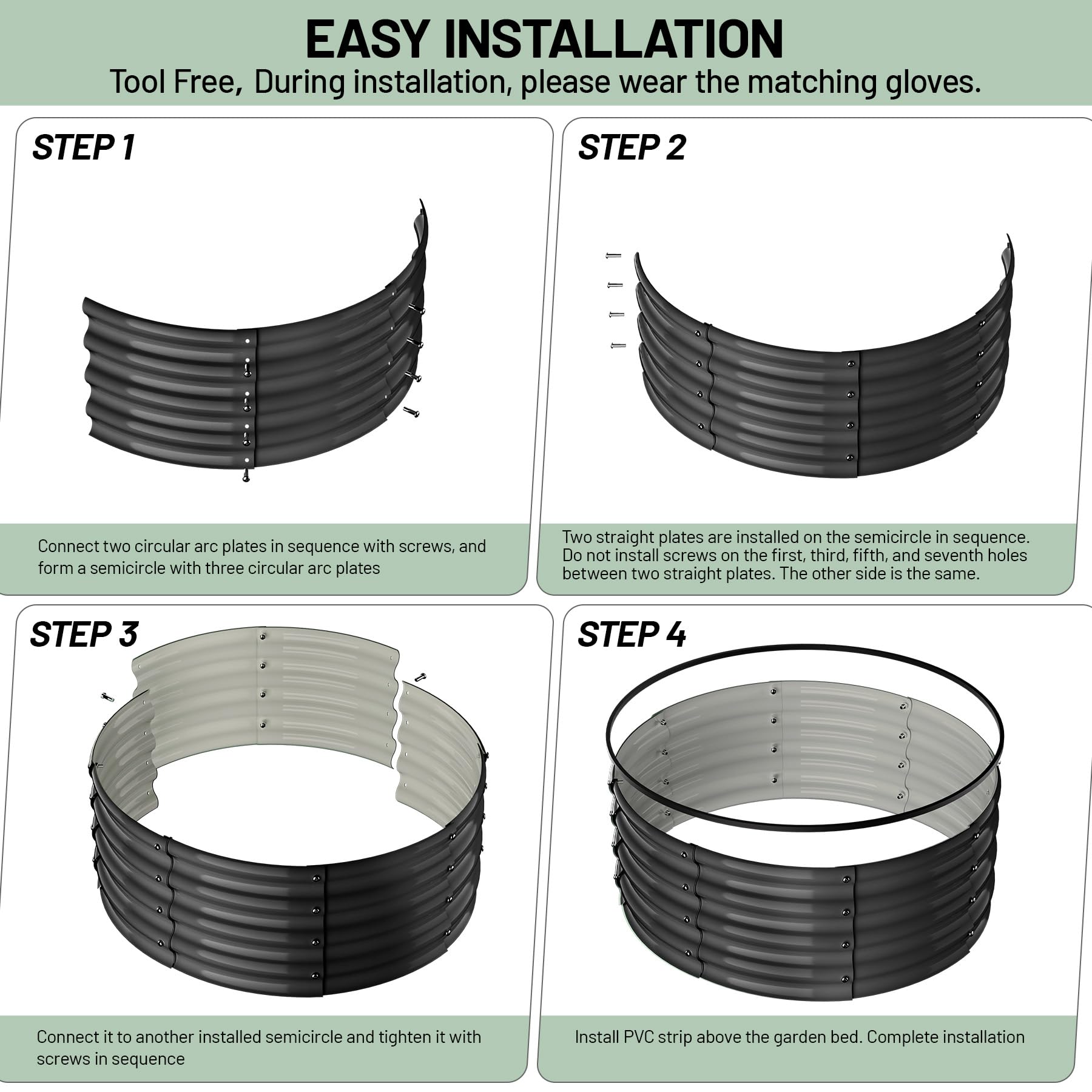 Garvee Round Galvanized Raised Garden Bed 3x3x1FT Heavy Duty Metal Planter Open Bottom Design Weather Resistant Anti-Rust Circular Wave Shape for Vegetables