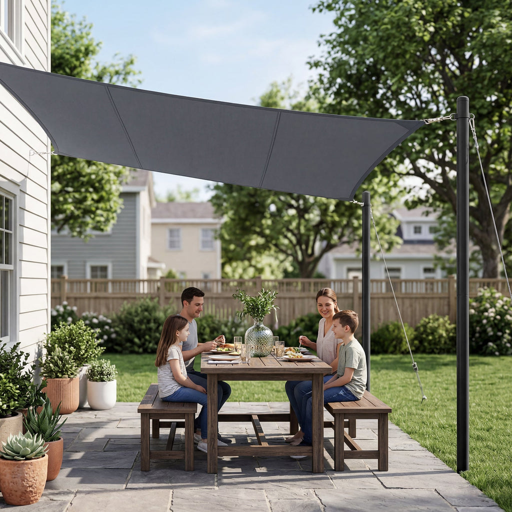 Garvee 2 Pack 10FT Shade Sail Poles with Spiral Ground Anchors & D-Clamps, Heavy-Duty Outdoor Sun Shade Support Posts for Patio, Garden, Black
