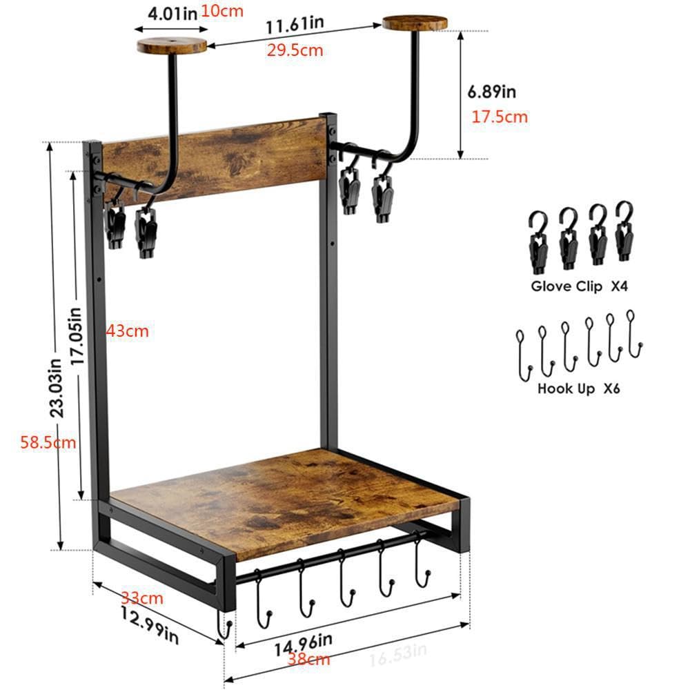 Garvee Solid Oak & Steel Wall Mounted Motorcycle Helmet Holder – Space-Saving Organizer Rack for Helmet & Gear – Durable Wood Construction, Easy Installation – Entryway, Garage, Hallway – Small