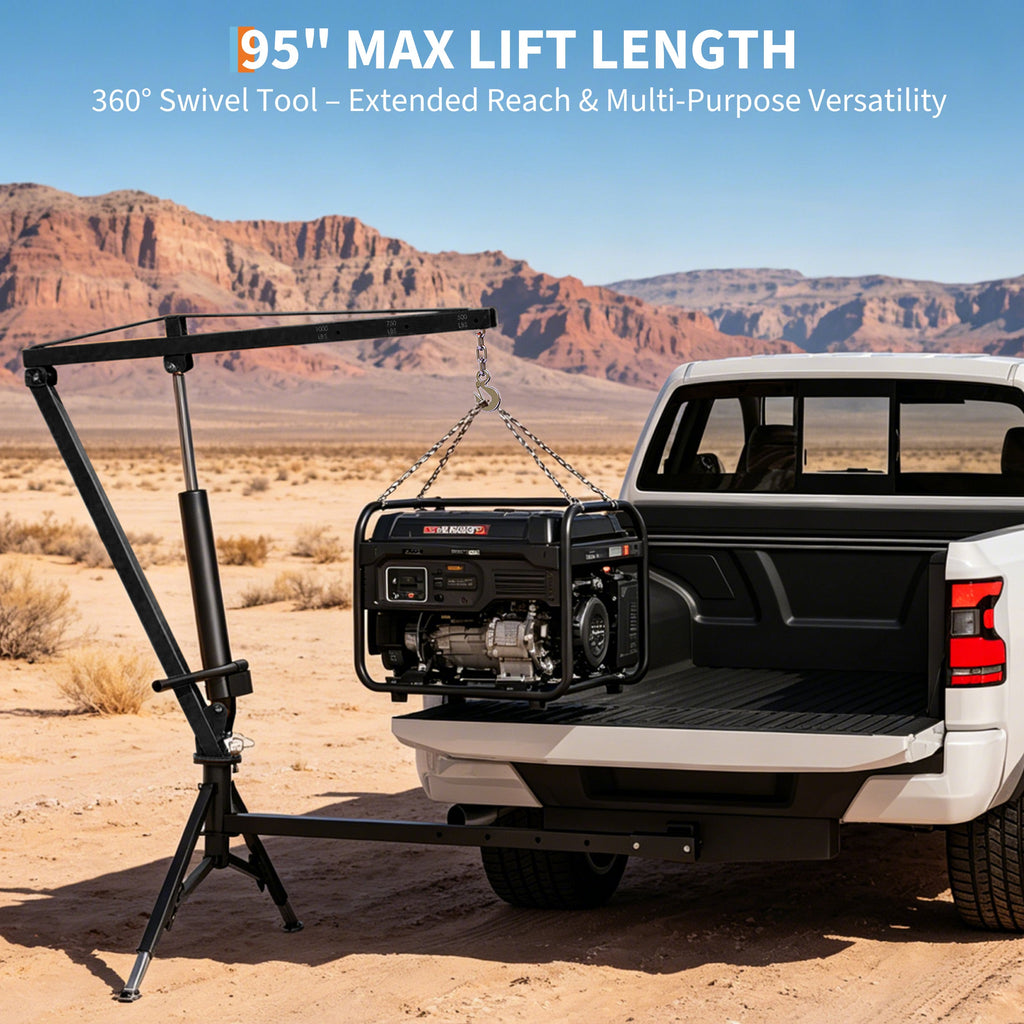 Garvee Heavy Duty Pickup Truck Crane– 1000 Lbs Capacity Hitch Mount Crane with 360° Swivel & Adjustable Boom, Heavy Duty Steel Shop Crane for Garage, Black