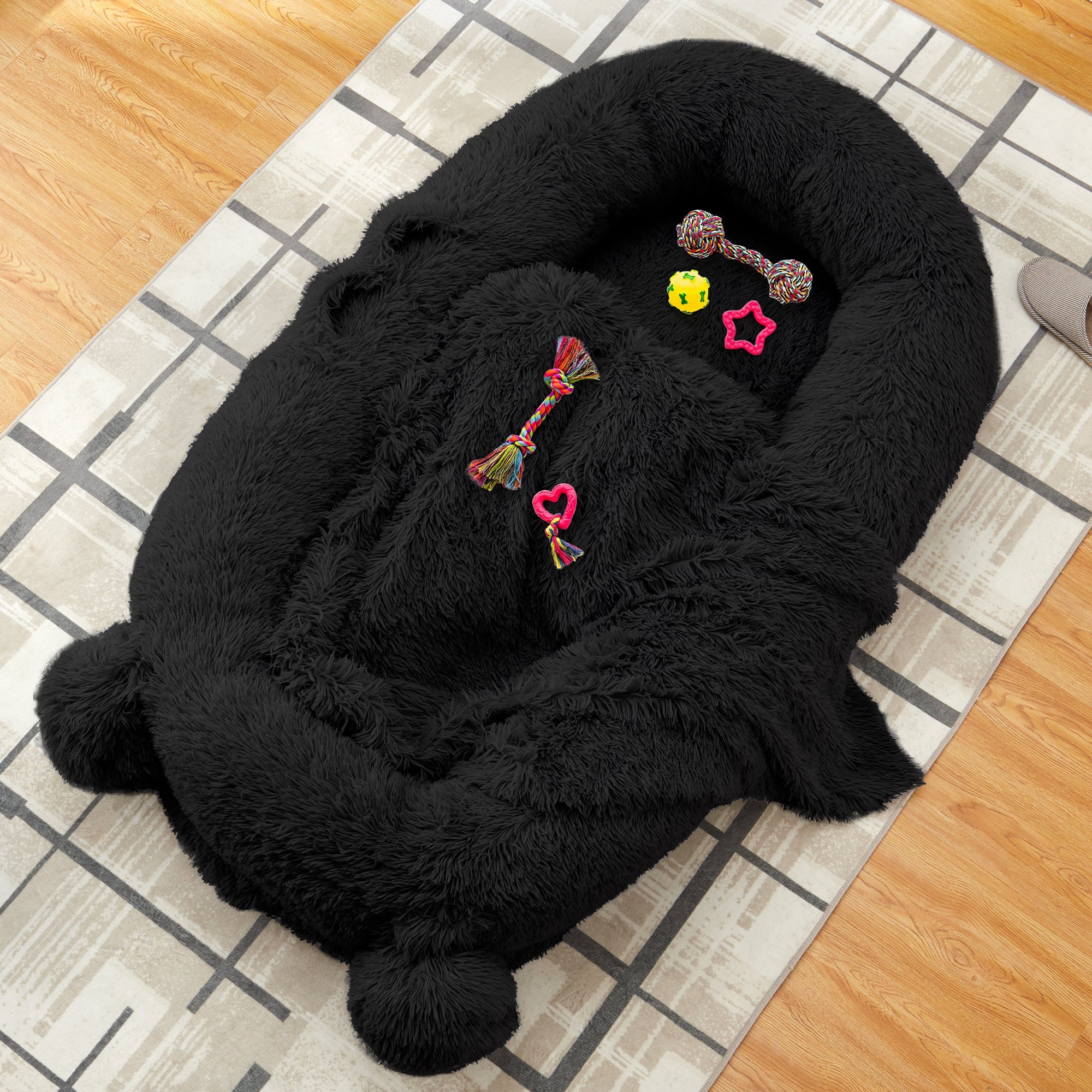 Garvee Human Dog Bed, 71 in x45 in x12 in Large Dog Bed with Blanket, Storage Pockets, Portable Handle, Removable Cover, Human Size Pet Bed for Adult, Black