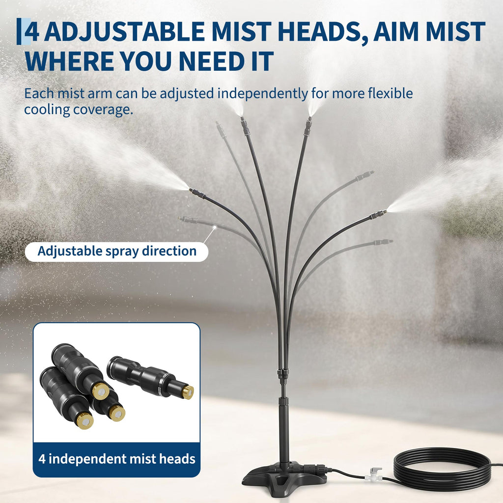 Garvee Outdoor Misting System, 32.8 FT Hose with 4 Adjustable Mist Heads, 5 Connectors and Built-In Switch for Patio, Lawn and Poolside, Black