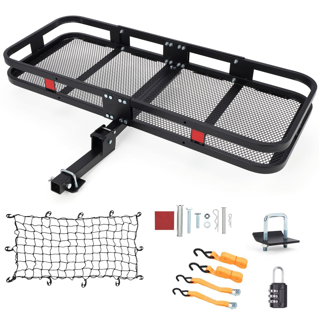 Garvee 60"x24"x6" Heavy-Duty Folding Hitch Cargo Carrier, 500 lbs Capacity Steel Rust-Resistant Mesh Basket with Security Net & Straps for Trucks SUVs Off-Road