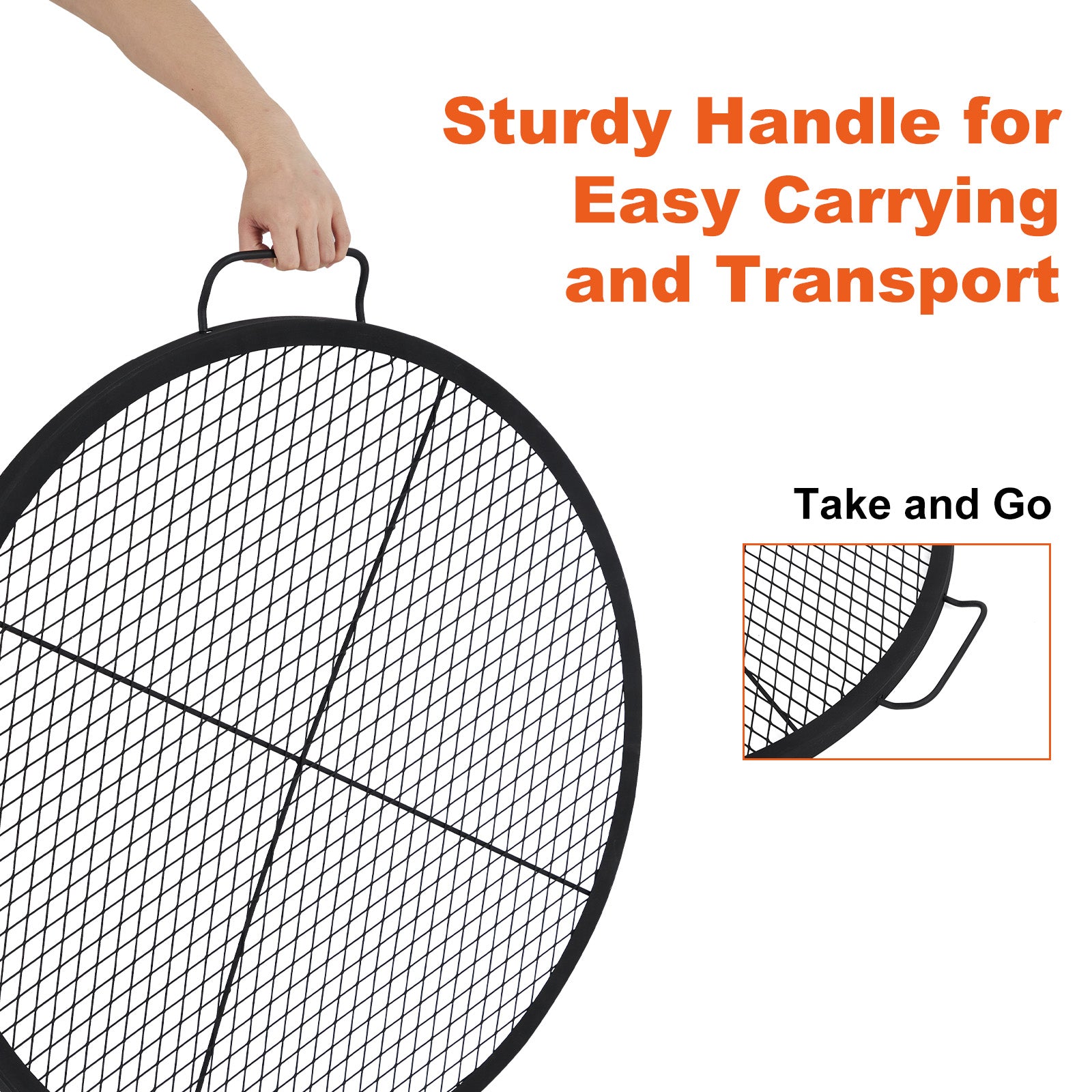 Garvee 30.5-inch Round Fire Pit Grate, 44lbs Load Capacity Heavy Duty Carbon Steel Grill Grate with Handles, 1112°F Heat Resistant Cooking Mesh for Outdoor Camping, Black