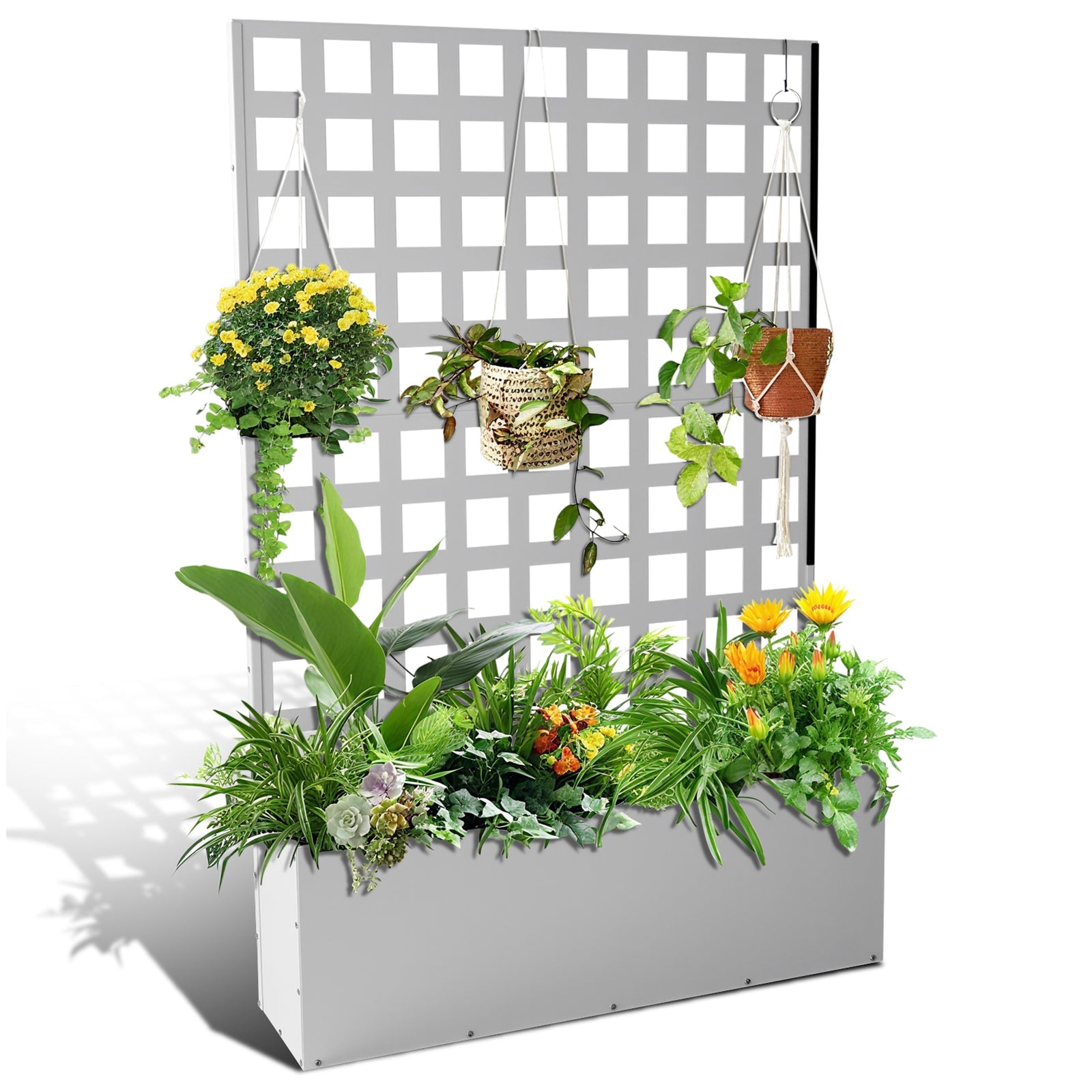 Garvee 71" x 47" x 12" Metal Planter Box with Trellis, Raised Garden Bed with Privacy Screen, Drainage Holes for Climbing Plants, Flowers & Vegetables, White