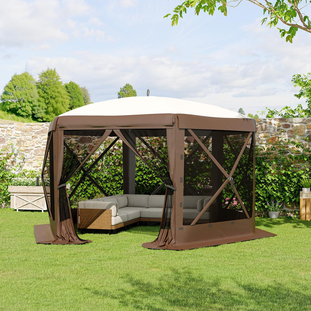 Garvee 13x13 ft Screen Tent with 6 Wind Panels - Instant Setup Outdoor Canopy, Wind & Rain Resistant Shelter with Full Mesh Walls for Camping, Backyard and Garden,Khaki