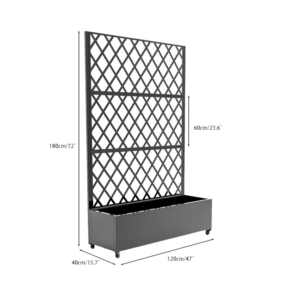 Garvee Metal Planter Box with Diamond Lattice Trellis - 72"x47" Galvanized Raised Garden Bed on Wheels for Climbing Plants and Vines, Black Finish