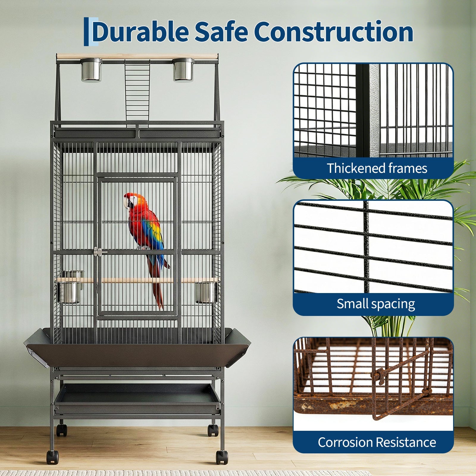 Garvee 60"h Large Bird Cage, Rolling Play Top Parakeet Cage, Big Bird Cages for Parrots, Parakeets, Cockatiels, Conures, Budgie, Lovebird