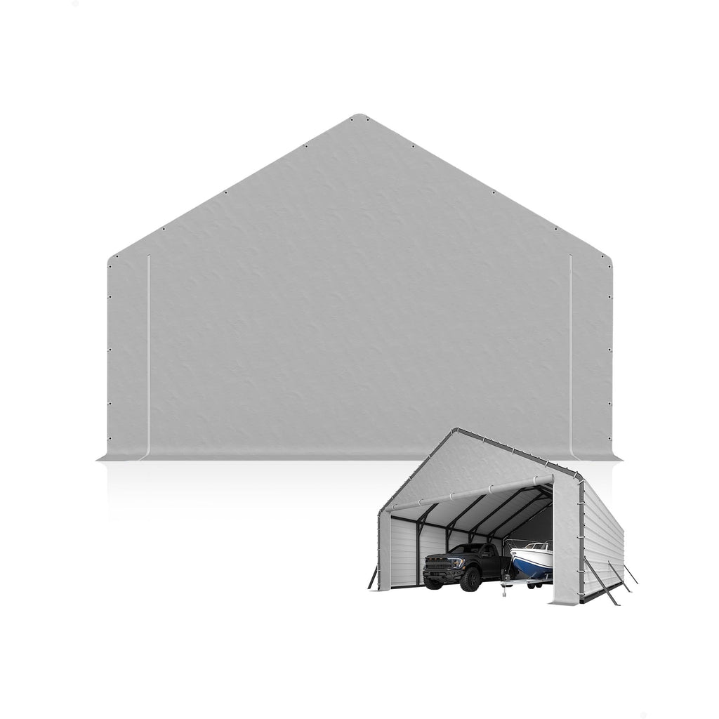 Garvee Carport Door Panel for 13 FT Wide Shelters, Heavy-Duty PE Tarp Enclosure with Zippered Opening, Ball Bungees, Waterproof UV-Resistant Gray Design