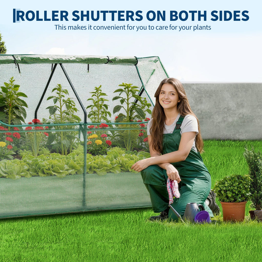 Garvee 3-in-1 Raised Garden Bed Kit with Greenhouse Cover & Self-Watering – Galvanized Metal Planter Box, Irrigation & Insect Mesh, Outdoor Vegetable & Flower Box – Durable, Beige, 180x90x30cm