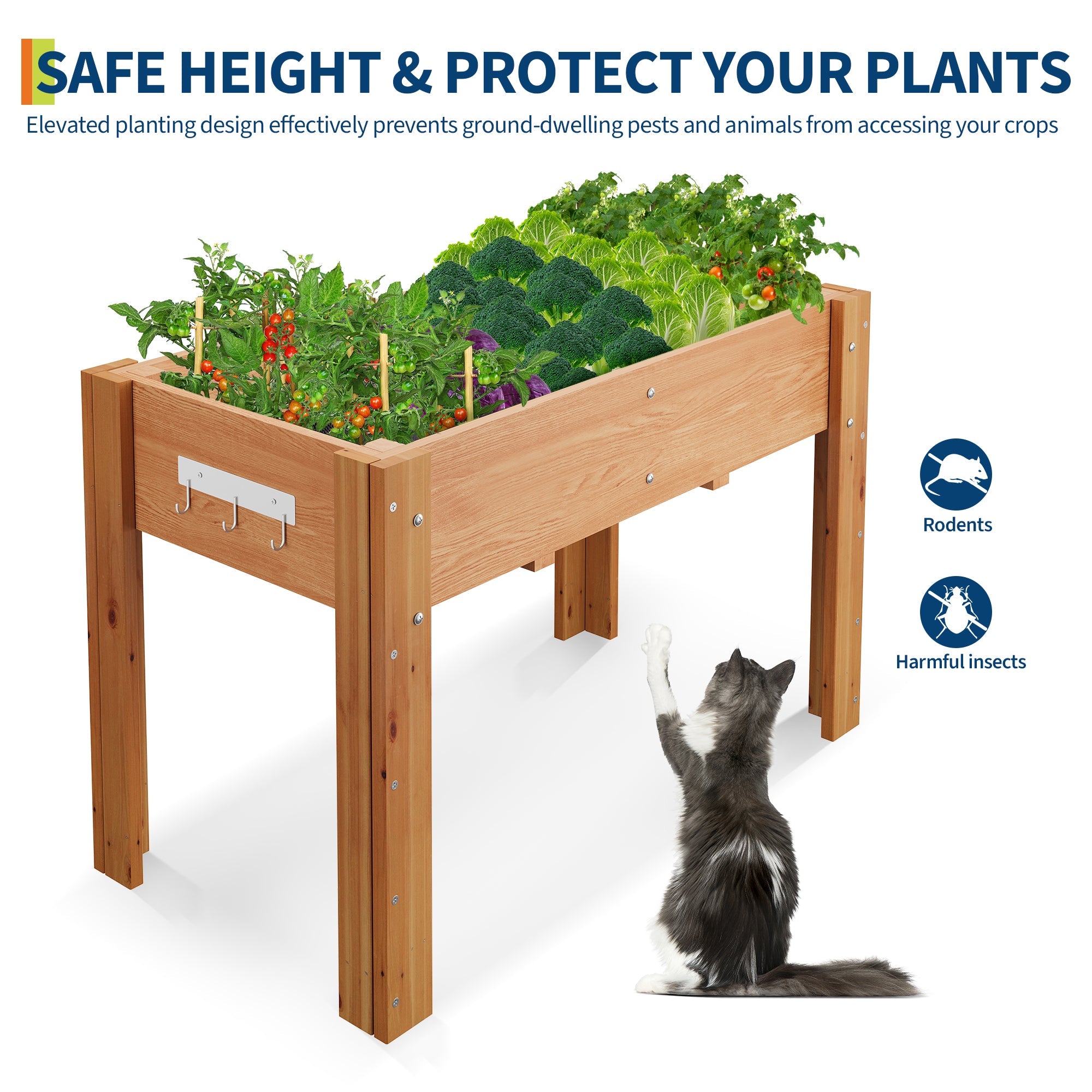 Garvee Ergonomic Wooden Raised Garden Bed with Legs & Hooks, 47" x 30" x 22" Large Outdoor Planter Box with Non-Woven Liner, Easy Assembly for Vegetables, Herbs & Flowers, Oak