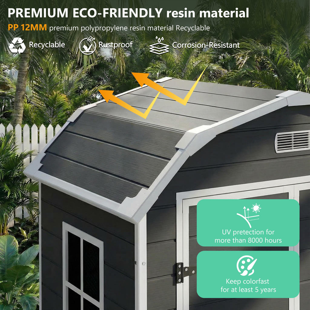 Garvee 6×4.5FT Resin Outdoor Storage Shed, Waterproof Garden Tool Shed with Floor, Window, Vents, Lockable Door & Ramp, UV-Resistant Patio Storage House for Backyard, Black