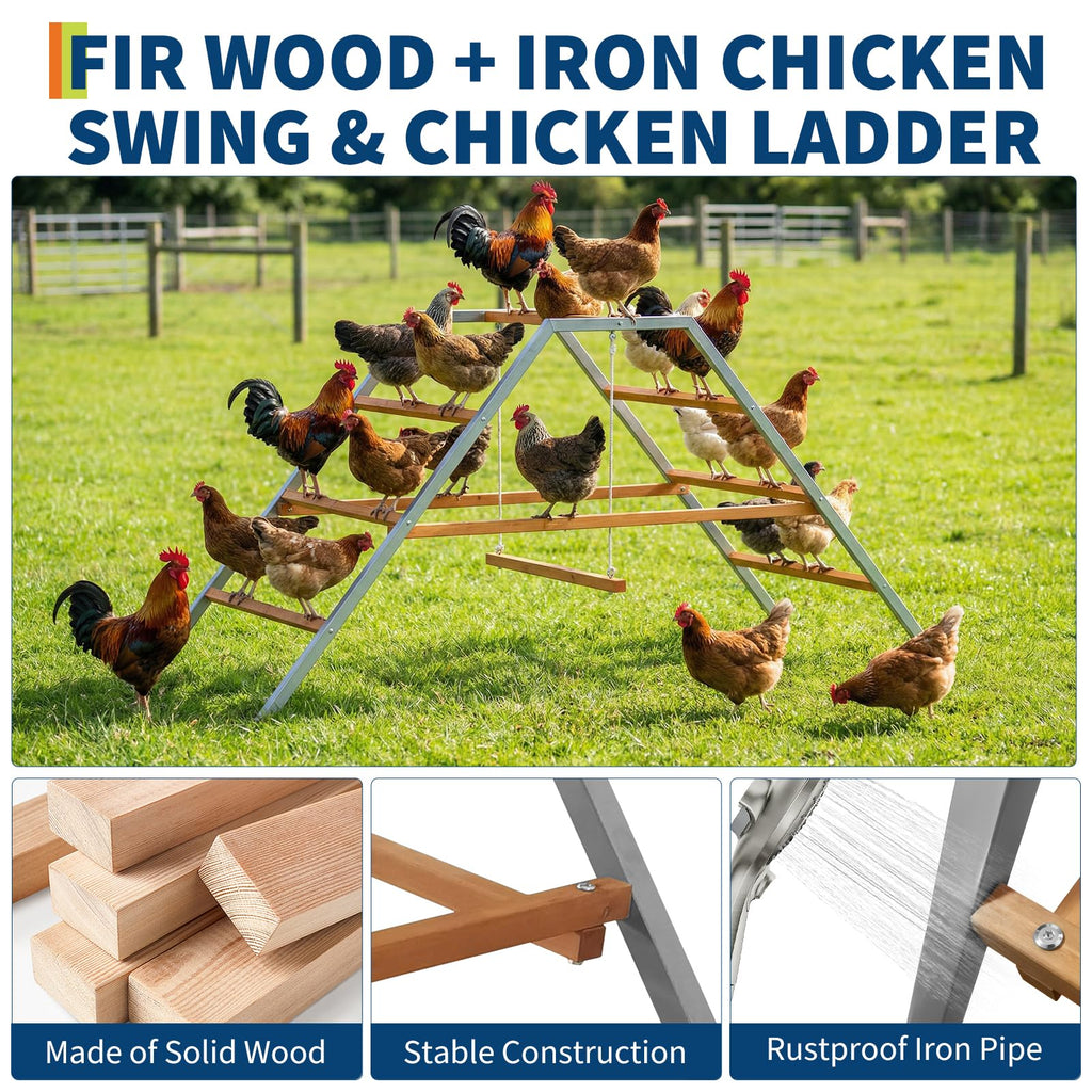 Garvee Chicken Roosting Ladder with Swing - Durable Carbon Steel & Fir Wood - Multi-Level Design & Easy Assembly - Backyard Coop Enrichment