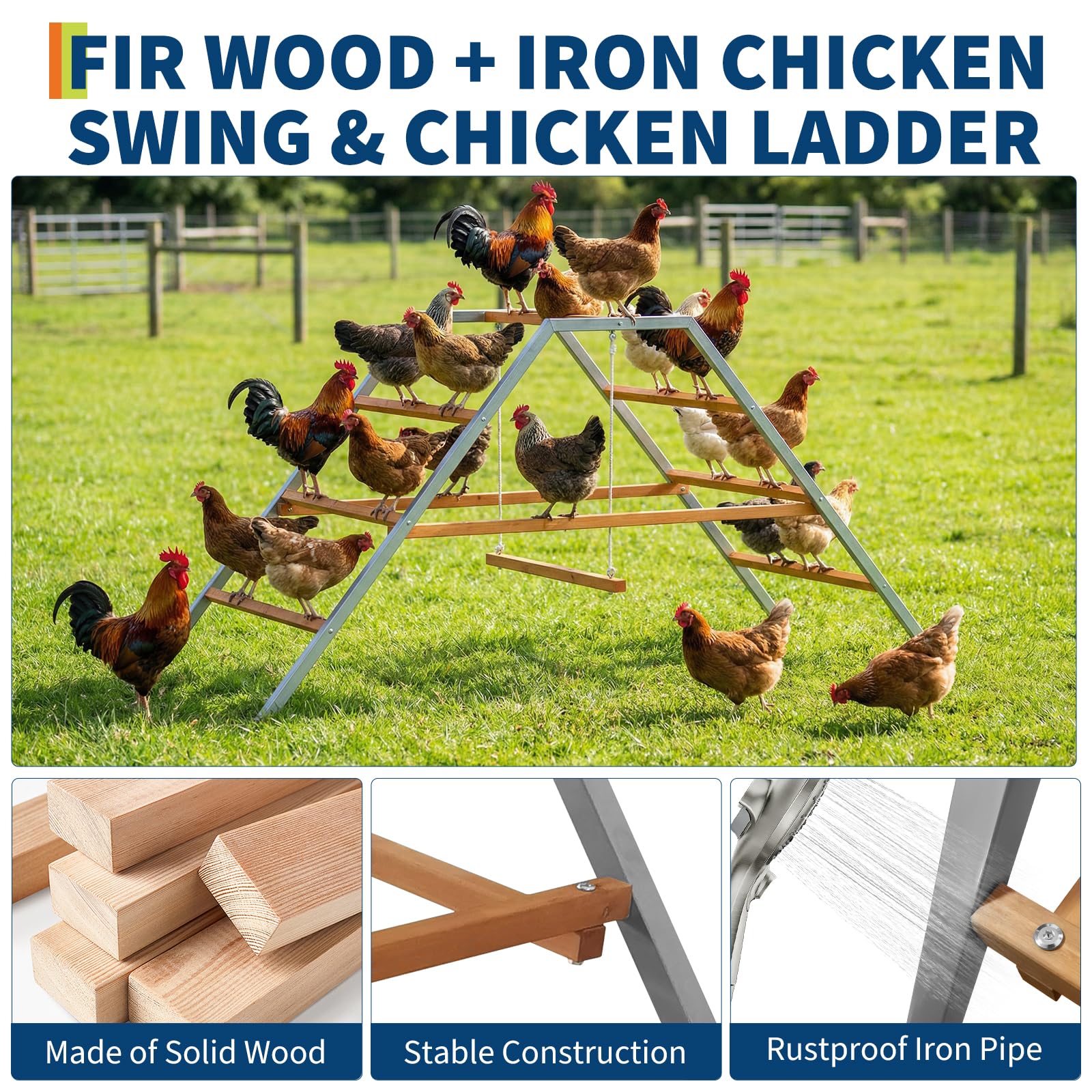 Garvee Chicken Roosting Ladder with Swing - Durable Carbon Steel & Fir Wood - Multi-Level Design & Easy Assembly - Backyard Coop Enrichment