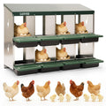Garvee 8-Compartment Metal Chicken Nesting Box, Roll Away Layering Box with Sloped Anti-Perch Roof, 41.7"x12.8"x30.9", Green
