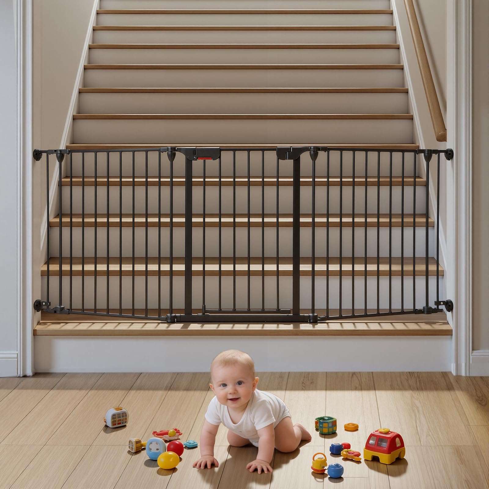 Garvee Adjustable Metal Pet Safety Gate, 5-Panel 29" High Collapsible Playpen with Lockable Door, Portable Indoor/Outdoor Barrier for Stairs, Doorways, RV, Camping, Yard, Garden, Black