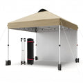 Garvee 10x10 Pop Up Canopy Tent with Sidewall, Instant Outdoor Canopy Shelter with Vented Roof, One Push Easy Setup Gazebo Includes Wheeled Storage Bag, Sandbags, Stakes & Ropes for Camping, Picnic & Backyard, Khaki