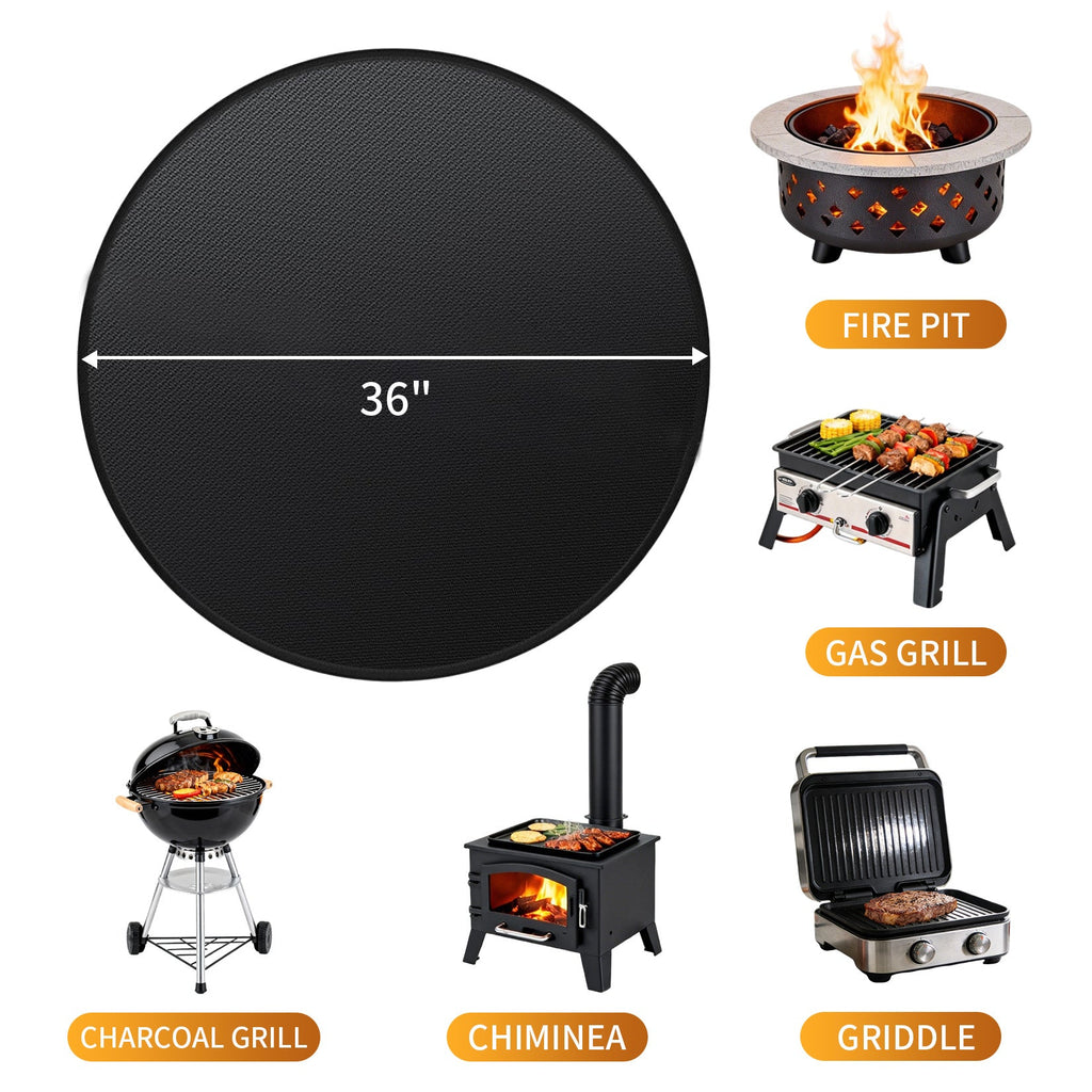 Garvee Double-Sided Fireproof & Waterproof Grill Mat – Heavy-Duty Fire Pit Deck Protector – Oil-Proof, Fire-Resistant, Reusable Pad for Patio, Outdoor & Indoor BBQ Fireplace – Black, 36-Inch