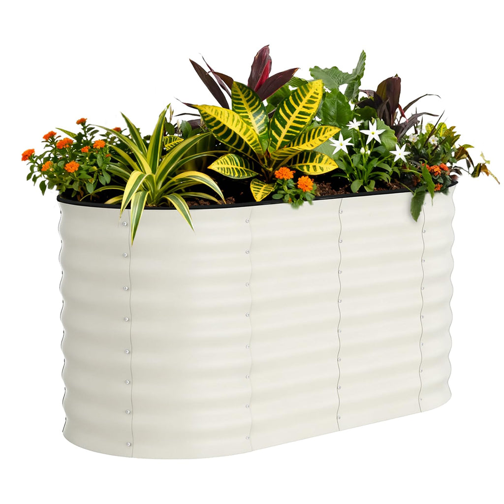 Garvee 4x2x2FT Galvanized Raised Garden Bed, Oval Metal Planter Box for Vegetables, Flowers & Herbs, Rust-Resistant Outdoor Garden Bed with Easy Assembly, Beige