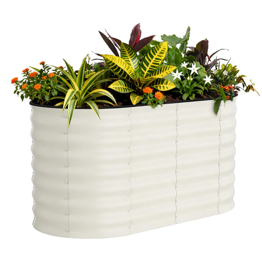 Garvee 4x2x2FT Galvanized Raised Garden Bed, Oval Metal Planter Box for Vegetables, Flowers & Herbs, Rust-Resistant Outdoor Garden Bed with Easy Assembly, Beige