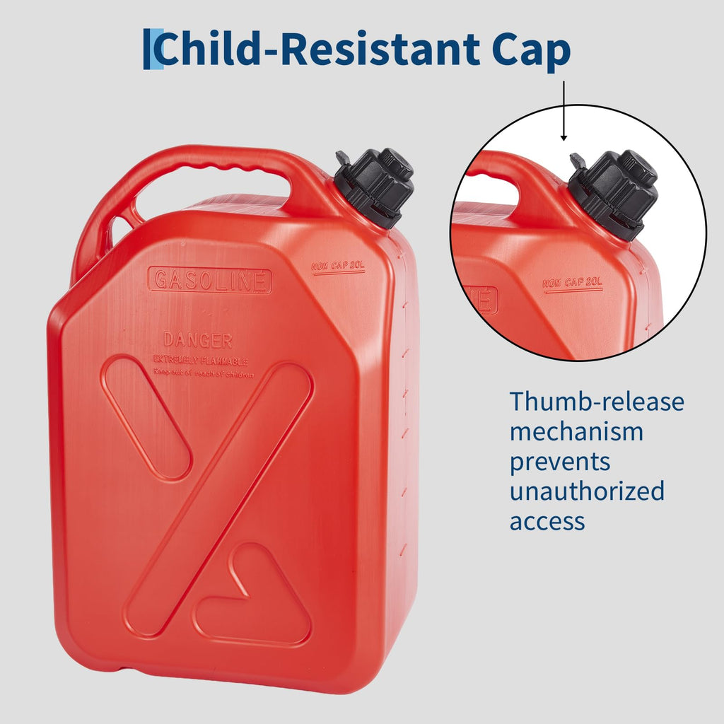 Garvee Heavy Duty Portable Fuel Tank for Gas & Fuel Oil - 20L (5.28 Gallon), 2 Pack - Includes Transfer Hose, Nozzle, Child-Resistant Lock, Anti-Spill, Rapid-Current Spout - Mobile Storage for Boats, Docks, Farms, Shops, Garage - US Market Only, 20L