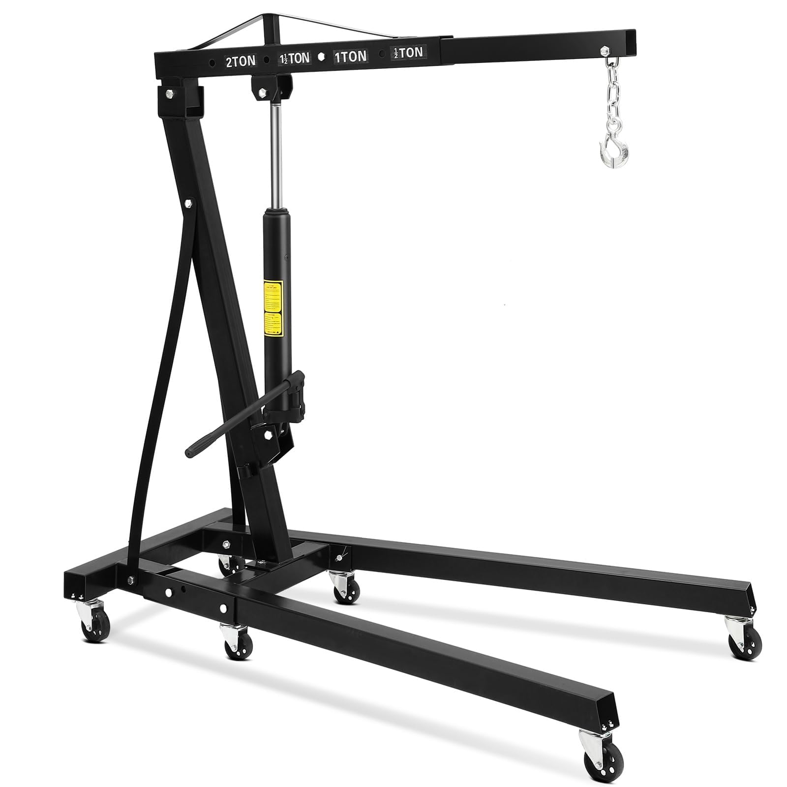 Garvee 2-Ton Engine Hoist - 4400 lbs Folding Hydraulic Cherry Picker, Heavy-Duty Shop Crane with 6 Caster Wheels and 4 Adjustable Boom Positions for Warehouse, Garage, and Workshop, Black