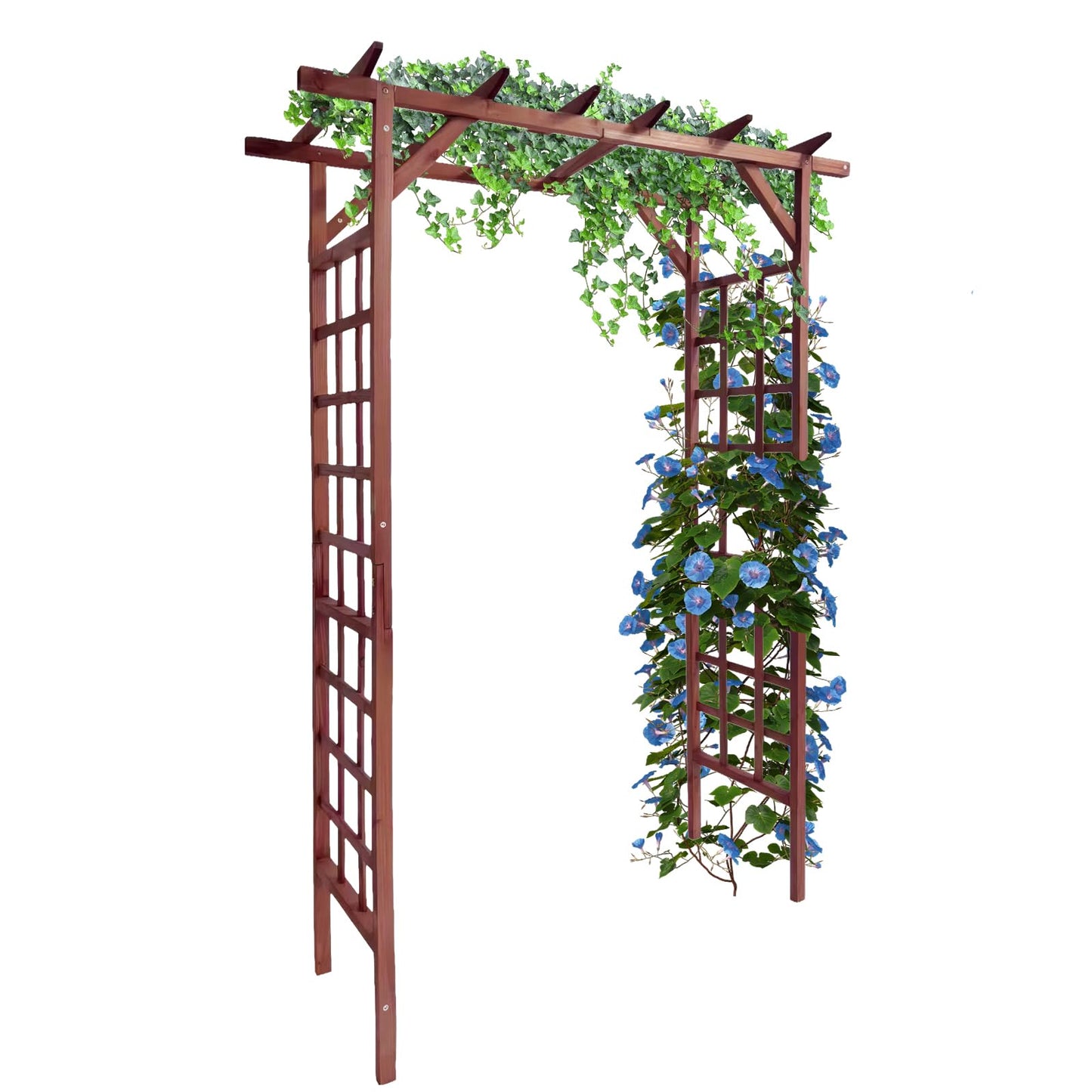 Garvee 85-Inch Wooden Garden Arbor Trellis, Fir Wood Flat-Top Pergola for Climbing Plants, Wedding, Patio, Lawn & Backyard, Teak