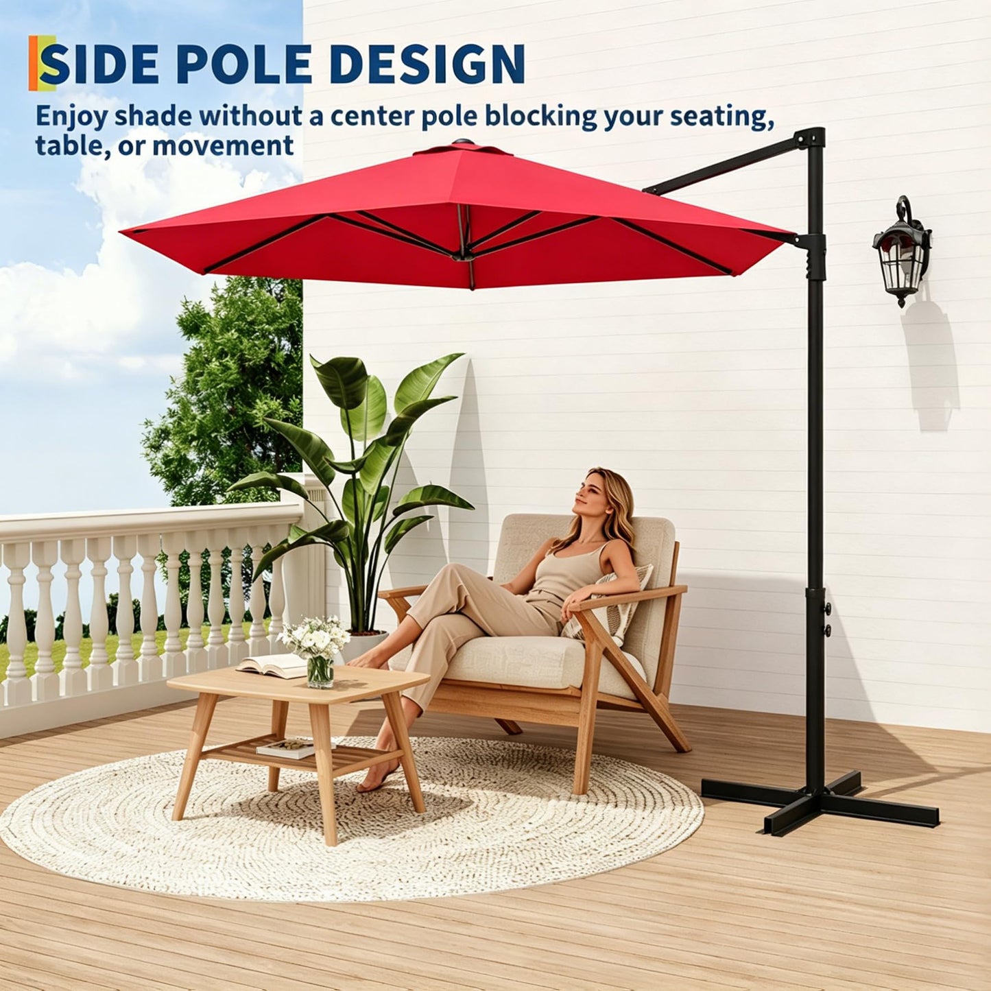 Garvee 9' Cantilever Patio Umbrella, 101.2" W × 94.5" H Offset Parasol with Vented Polyester Canopy for Patio, Red